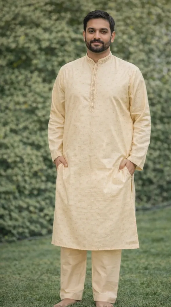 Arsheen Fashion look: traditional menswear in warm gold
