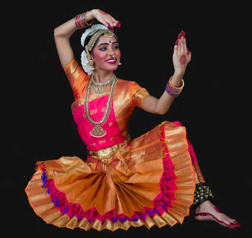 Sainrithya dancers in coordinated classical costumes