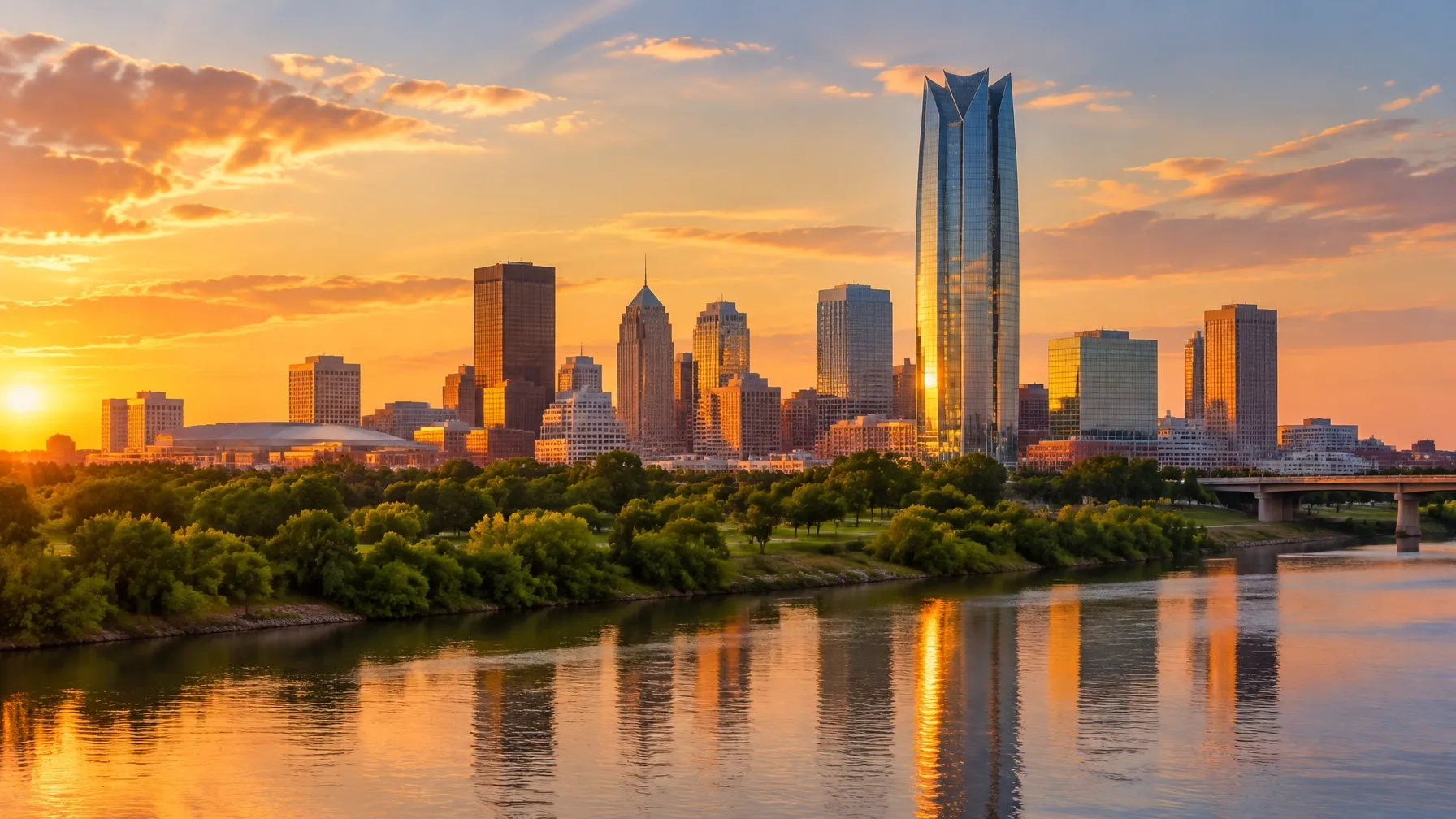 Downtown Oklahoma City skyline at golden hour